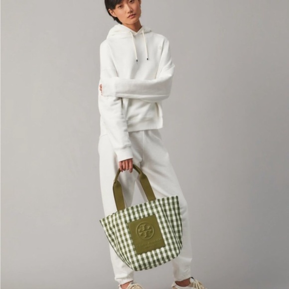 🎉NWT🎉 TORY BURCH PIPER GREEN GINGHAM TOTE BAG! 😍 - Picture 3 of 5